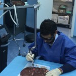 El Dr. Barber haciendo pr&aacute;ctica en tejido biol&oacute;gico.